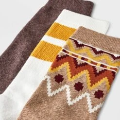 Men's Striped Autumn Fairisle Crew Socks 3pk - Goodfellow & Co™ Tan/Brown/Yellow 6-12