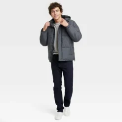Men's Solid Midweight Puffer Jacket - Goodfellow & Co™ Heathered Gray -Men Clothing Promotion GUEST 1430362b d1c8 4164 9054 da932374a989