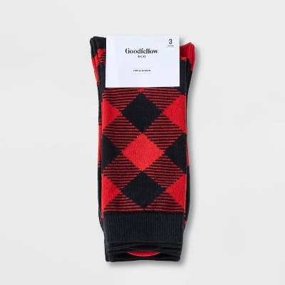 Men's Striped Plaid Crew Socks 3pk - Goodfellow & Co™ Red 6-12 4 Men's Striped Plaid Crew Socks 3pk - Goodfellow & Co™ Red 6-12 - Image 2