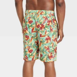 Men's 9" Leaf Print E-Board Swim Shorts - Goodfellow & Co™ Green/Red