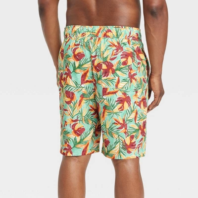 Men's 9" Leaf Print E-Board Swim Shorts - Goodfellow & Co™ Green/Red 3 Men's 9" Leaf Print E-Board Swim Shorts - Goodfellow & Co™ Green/Red