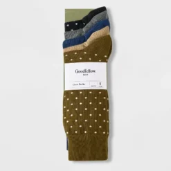 Men's Solid Dots Dress Socks 5pk - Goodfellow & Co™ Blue/Tan 7-12