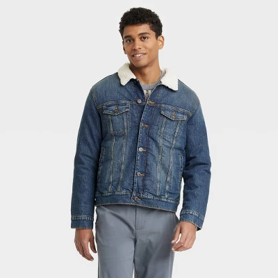 Men's Faux Shearling Lined Denim Trucker Jacket - Goodfellow & Co™ Blue 5 Men's Faux Shearling Lined Denim Trucker Jacket - Goodfellow & Co™ Blue - Image 3